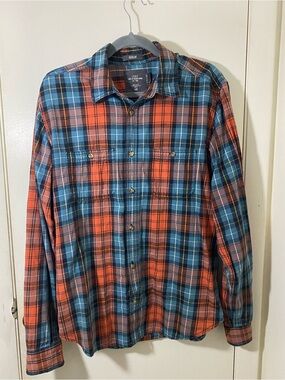 H&M Orange and Blue Plaid Button-Down Shirt